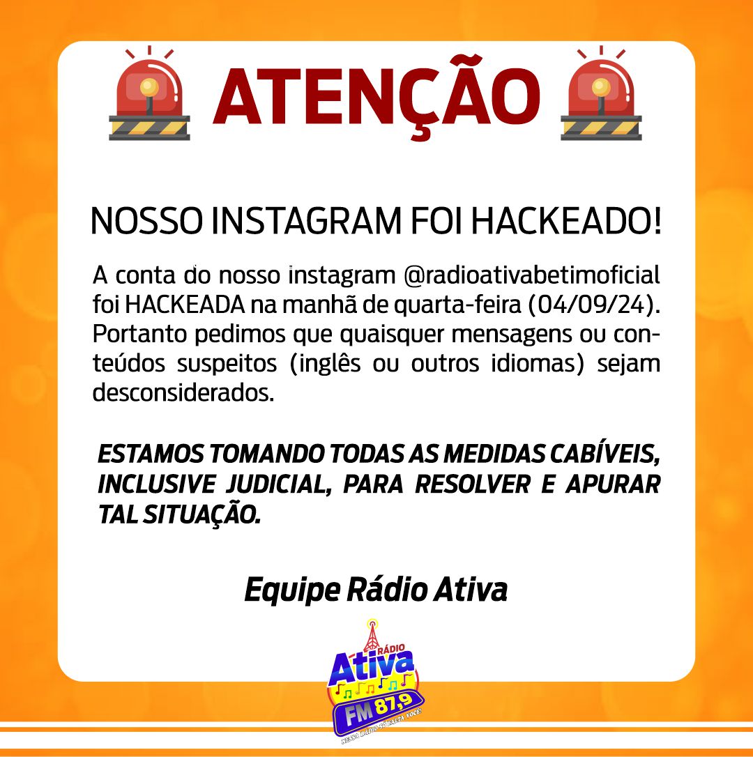 ATENÇÃO - NOSSO INSTAGRAM FOI HACKEADO